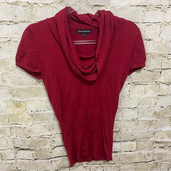 Express Red Soft Stretch Cowl Neck Short Sleeve Sweater - Picture 1 of 6